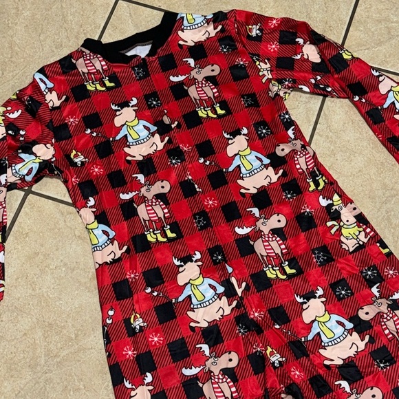 Moose Holiday Back PJ’s "Don't moose with me" Onsie Pajama Plaid Red - Picture 6 of 11